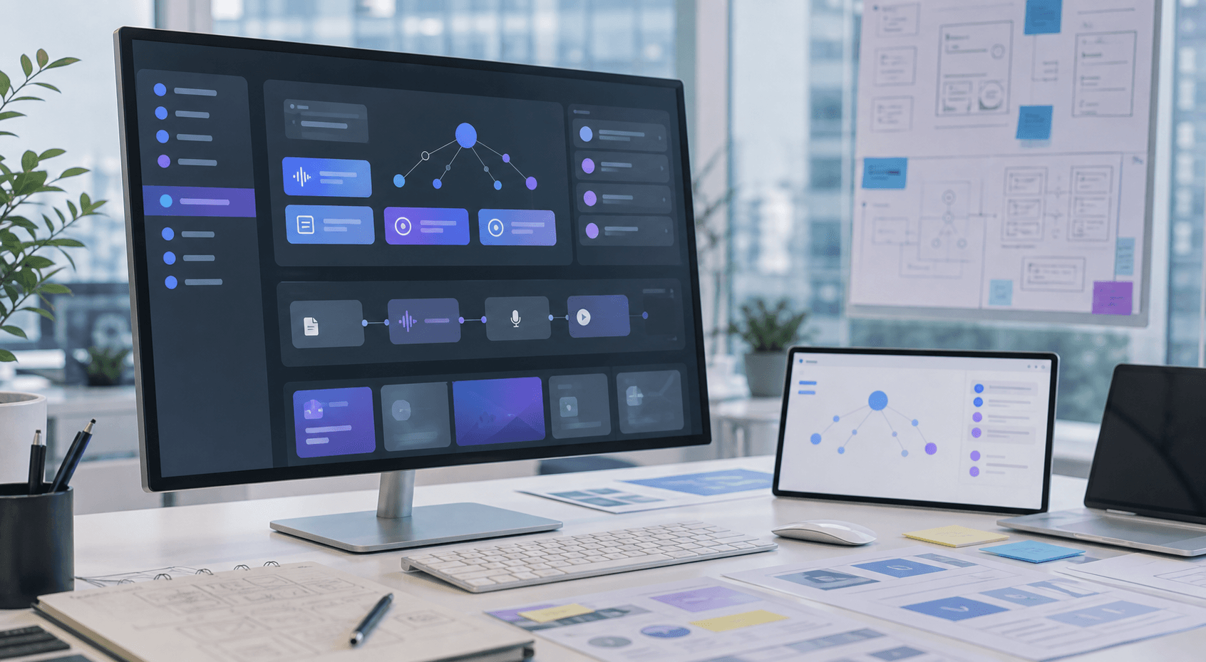 MINDORA product solutions workspace with modular AI workflow interface